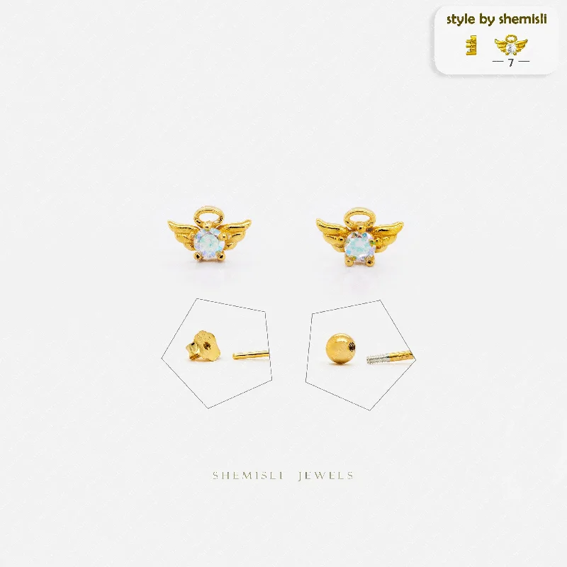 Glow - in - the - Dark Star Stud Earrings for a Mysterious and Night - Time - Friendly AccessoryTiny Angel Wing Halo With AB Stone Stud Earrings, Unisex, Gold, Silver SS841 Butterfly End, SS842 Screw Ball End (Type A) Glow - in - the - Dark Star Stud Earrings for a Mysterious and Night - Time - Friendly AccessoryTiny Angel Wing Halo With AB Stone Stud Earrings, Unisex, Gold, Silver SS841 Butterfly End, SS842 Screw Ball End (Type A)