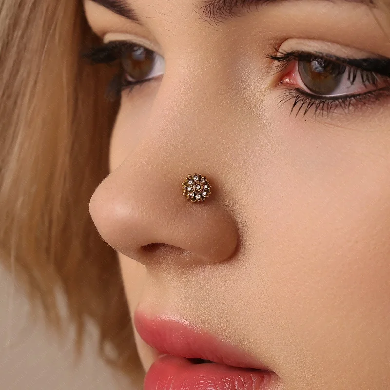 Vintage - Inspired Filigree - Worked Stud Earrings in Gold - Tone for an Antique AestheticDainty Flower Threadless Flat Back Nose Stud, 20,18,16ga, 5-10mm Unisex, Surgical Steel SHEMISLI SS853 Vintage - Inspired Filigree - Worked Stud Earrings in Gold - Tone for an Antique AestheticDainty Flower Threadless Flat Back Nose Stud, 20,18,16ga, 5-10mm Unisex, Surgical Steel SHEMISLI SS853