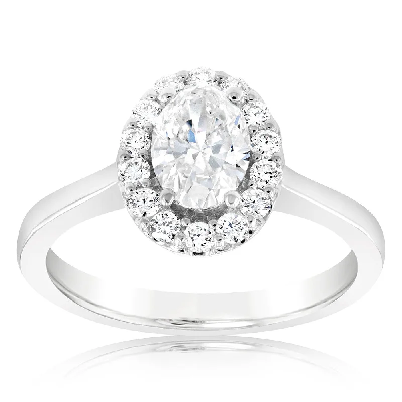 Tennis - Style Women's Diamond Rings with a Continuous Row of Diamonds for a Classic and Versatile LookLuminesce Lab Grown 18ct White Gold 1 Carat Diamond Oval Halo Ring Tennis - Style Women's Diamond Rings with a Continuous Row of Diamonds for a Classic and Versatile LookLuminesce Lab Grown 18ct White Gold 1 Carat Diamond Oval Halo Ring