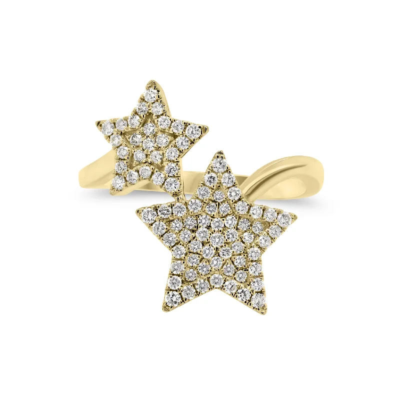 Magnetic Fashion Rings in Stainless Steel with a Modern, Interlocking DesignDiamond Double Star Open Ring Magnetic Fashion Rings in Stainless Steel with a Modern, Interlocking DesignDiamond Double Star Open Ring