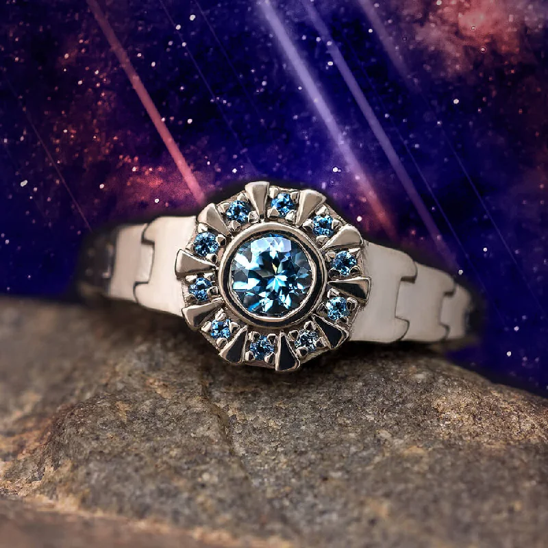 Men's Lapis Lazuli Engagement Rings in Sterling Silver with a Star - Shaped Stone SettingIron Man Ring, Aquamarine Arc Reactor Ring Men's Lapis Lazuli Engagement Rings in Sterling Silver with a Star - Shaped Stone SettingIron Man Ring, Aquamarine Arc Reactor Ring