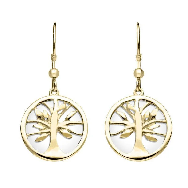 9ct Yellow Gold Bauxite Round Tree of Life Drop Earrings