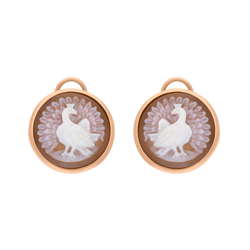 Cameo Italy Rose Gold Plated Sterling Silver Peacock Earrings D