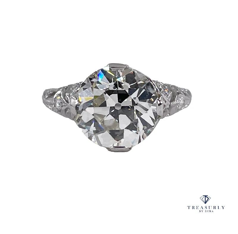 Signature - Design Women's Diamond Rings with a Brand - Specific Pattern and High - Quality DiamondsGIA Edwardian 4.45ctw OLD EUROPEAN Diamond Platinum Engagement Ring Signature - Design Women's Diamond Rings with a Brand - Specific Pattern and High - Quality DiamondsGIA Edwardian 4.45ctw OLD EUROPEAN Diamond Platinum Engagement Ring