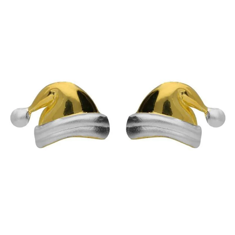 Yellow Gold Plated Sterling Silver Santa Hat Stud Earrings