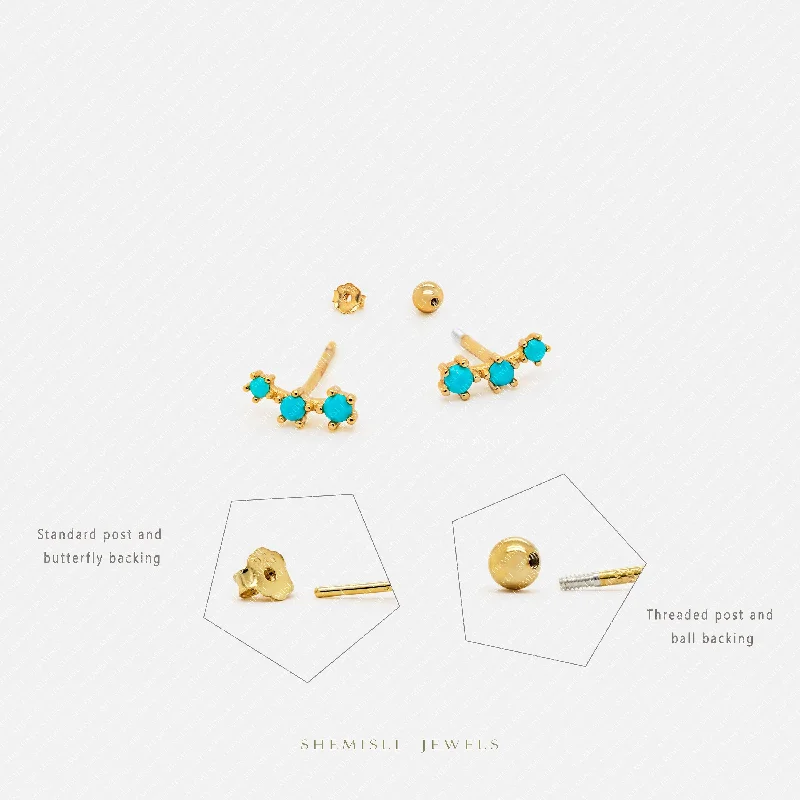 Vintage - Inspired Filigree - Worked Stud Earrings in Gold - Tone for an Antique AestheticTiny Triple Turquoise Stones Climber Stud Earrings, Unisex, Gold, Silver SHEMISLI SS248 Butterfly End, SS491 Screw Ball End (Type A) LR Vintage - Inspired Filigree - Worked Stud Earrings in Gold - Tone for an Antique AestheticTiny Triple Turquoise Stones Climber Stud Earrings, Unisex, Gold, Silver SHEMISLI SS248 Butterfly End, SS491 Screw Ball End (Type A) LR