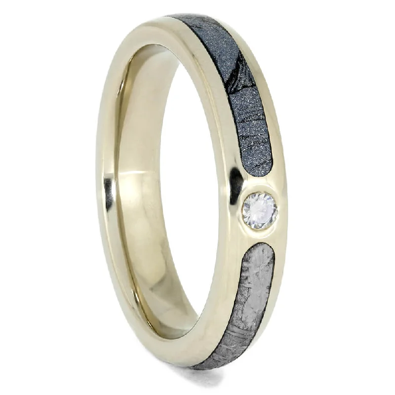 Men's Tanzanite Engagement Rings in Palladium with a Three - Stone ArrangementMeteorite Engagement Ring in White Gold, Dainty Moissanite Ring Men's Tanzanite Engagement Rings in Palladium with a Three - Stone ArrangementMeteorite Engagement Ring in White Gold, Dainty Moissanite Ring