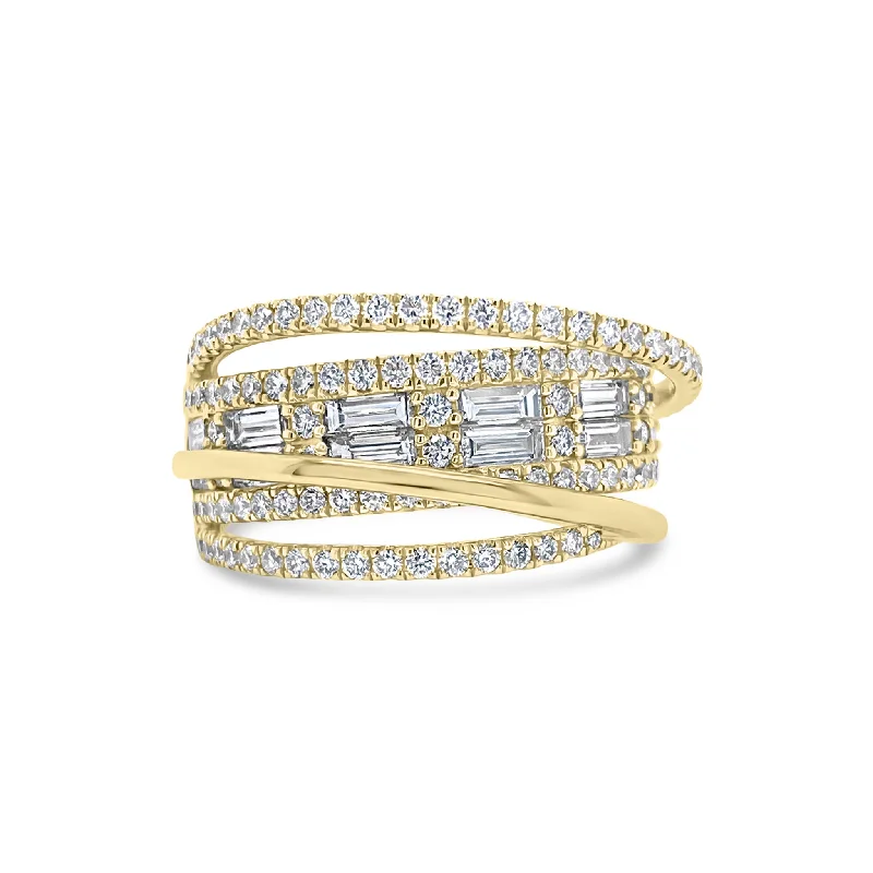 Open - Band Fashion Rings in Sterling Silver with Gemstone InlaysDiamond Baguette Crossover Ring Open - Band Fashion Rings in Sterling Silver with Gemstone InlaysDiamond Baguette Crossover Ring
