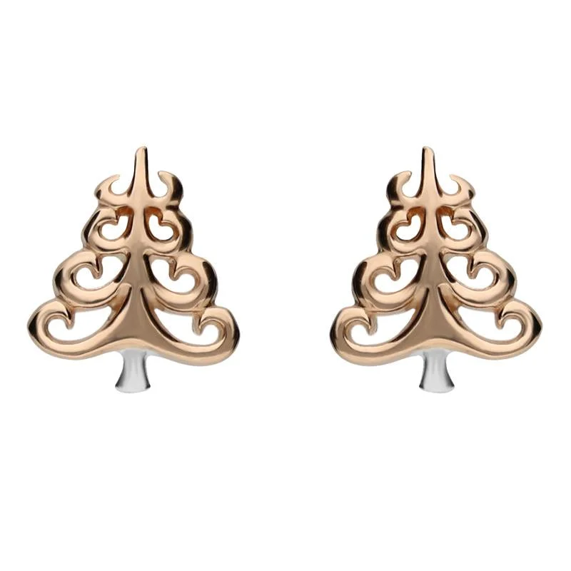 Rose Gold Sterling Silver Plated Christmas Tree Stud Earrings