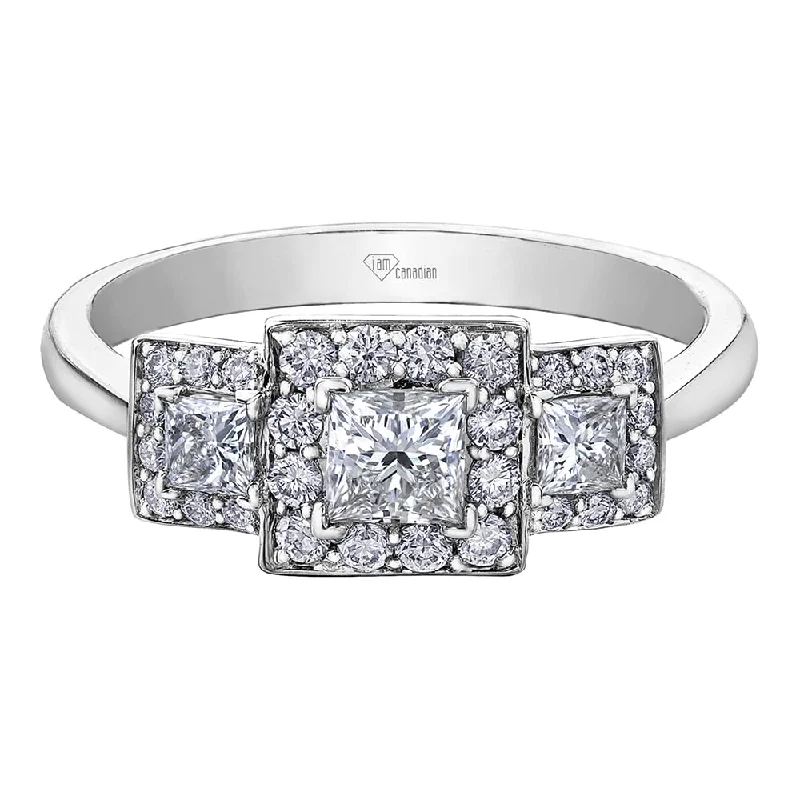 Art Deco - Inspired Women's Diamond Rings with Geometric Designs and Baguette - Cut DiamondsPrincess Cut Canadian Diamond Three-Stone Ring Art Deco - Inspired Women's Diamond Rings with Geometric Designs and Baguette - Cut DiamondsPrincess Cut Canadian Diamond Three-Stone Ring