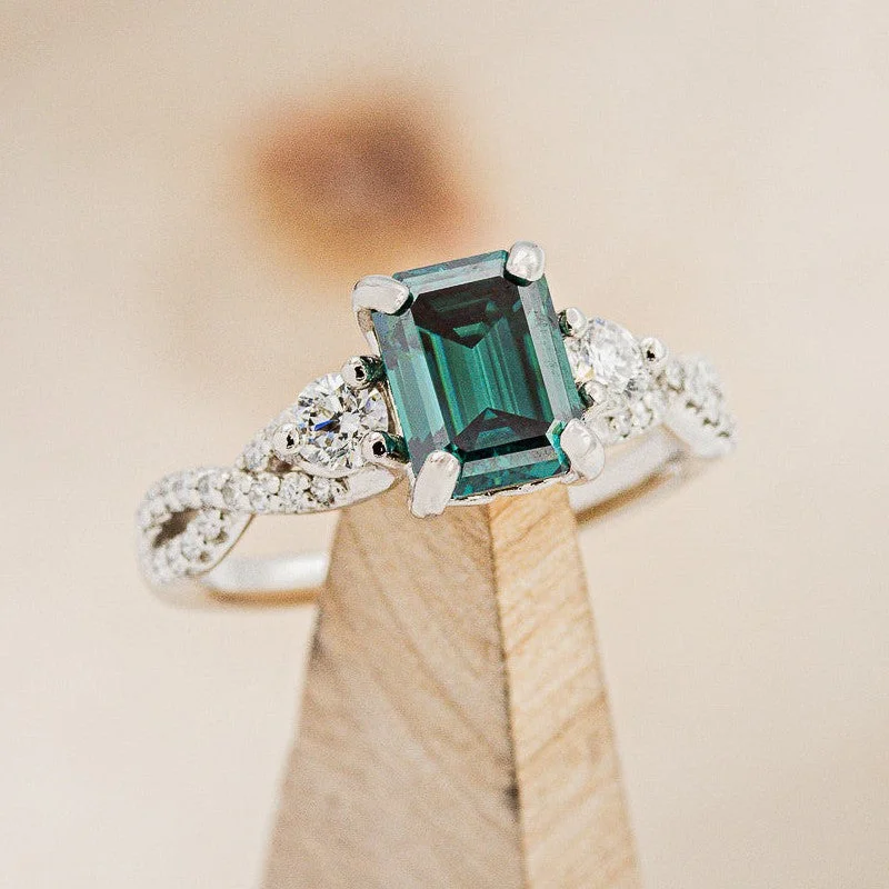 Men's Peridot Engagement Rings in 14K Gold - Filled Metal with a Micro - Pave Setting"GAIA" - EMERALD CUT MEDEINA GREEN MOISSANITE ENGAGEMENT RING WITH DIAMOND ACCENTS Men's Peridot Engagement Rings in 14K Gold - Filled Metal with a Micro - Pave Setting"GAIA" - EMERALD CUT MEDEINA GREEN MOISSANITE ENGAGEMENT RING WITH DIAMOND ACCENTS
