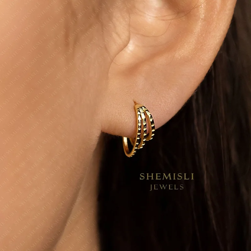 Rose Gold - Tone Geometric - Patterned Stud Earrings for a Modern and Trendy LookStagged 3 Layered C Shape Hoop Style Stud Earrings, Unisex, Gold, Silver - SS717 LR Rose Gold - Tone Geometric - Patterned Stud Earrings for a Modern and Trendy LookStagged 3 Layered C Shape Hoop Style Stud Earrings, Unisex, Gold, Silver - SS717 LR