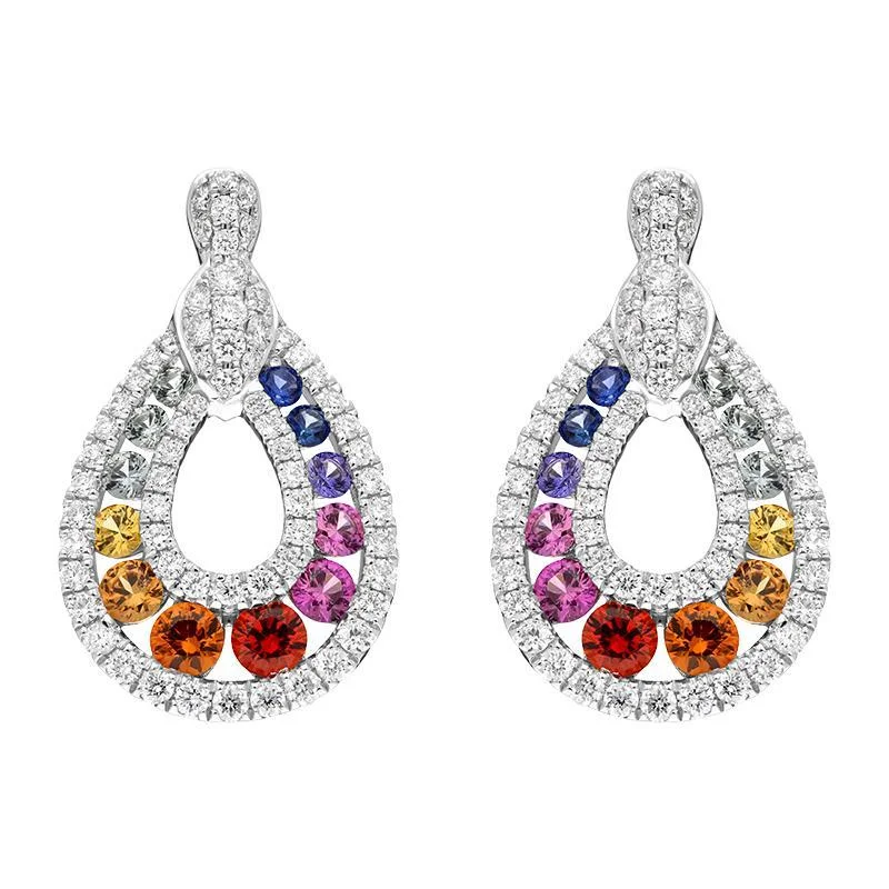 18ct White Gold 0.52ct Mixed Sapphire 0.81ct Diamond Open Pear Drop Earrings