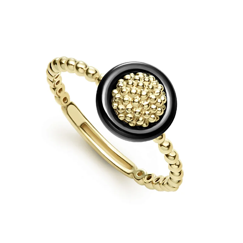 Beaded Fashion Rings in Natural Stones and Cotton Cord for a Handmade Aesthetic18k Gold Caviar Black Ceramic Ring Beaded Fashion Rings in Natural Stones and Cotton Cord for a Handmade Aesthetic18k Gold Caviar Black Ceramic Ring