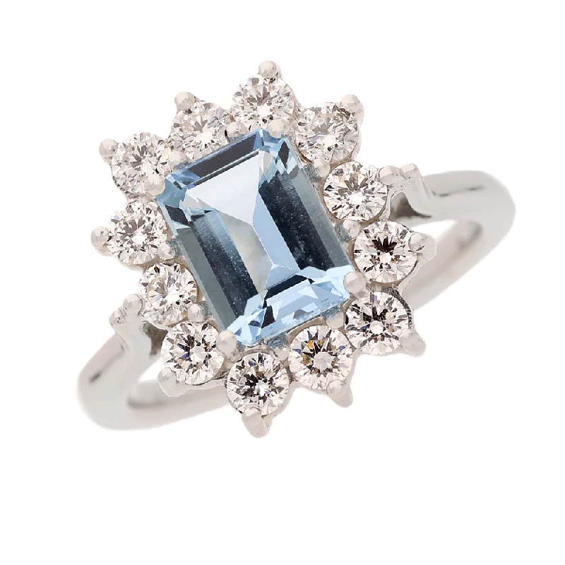 Men's Agate Engagement Rings in Sterling Silver with a Mosaic - Style Inlay18ct White Gold Aquamarine Cluster Engagement Ring