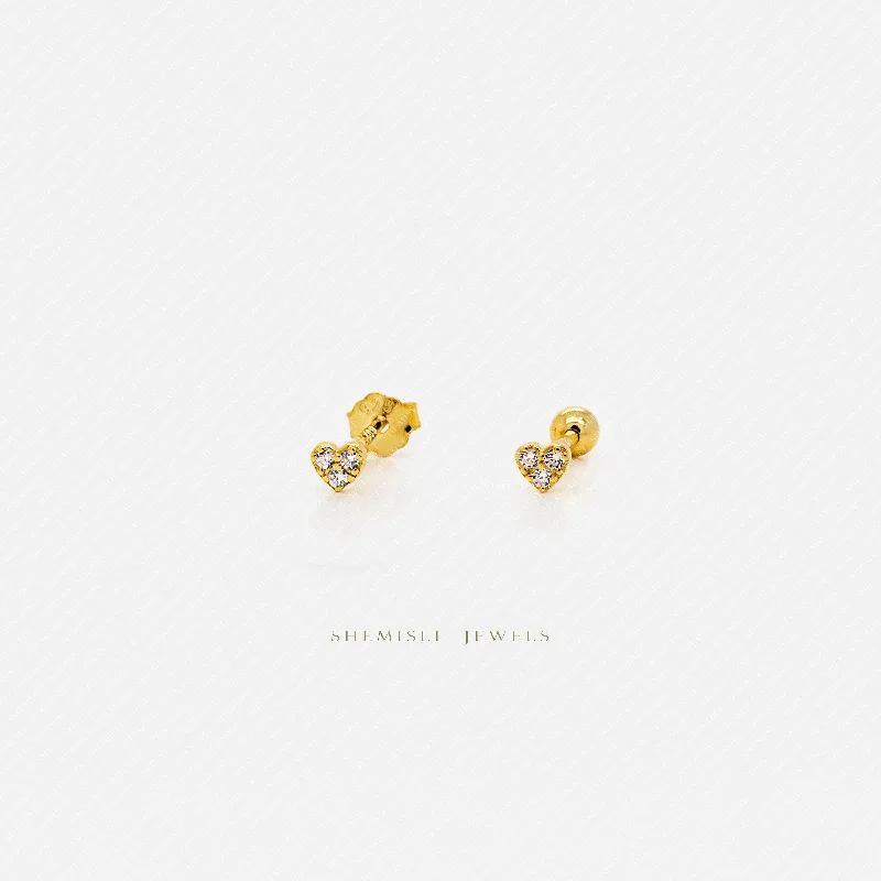 Adjustable - Back Crystal Stud Earrings in Clear for a Sparkling and Versatile PieceSuper Tiny Paved Stone Heart Stud, Unisex, Gold, Silver SHEMISLI SS435 Butterfly End, SS436 Screw Ball End (Type A) Adjustable - Back Crystal Stud Earrings in Clear for a Sparkling and Versatile PieceSuper Tiny Paved Stone Heart Stud, Unisex, Gold, Silver SHEMISLI SS435 Butterfly End, SS436 Screw Ball End (Type A)