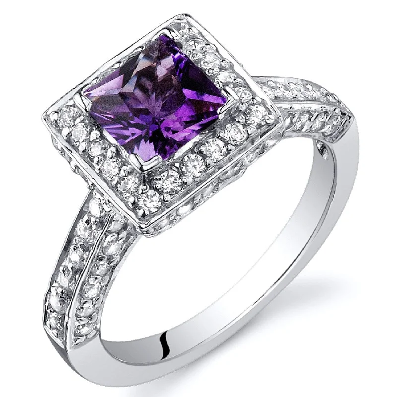 Amethyst Gemstone Rings in Sterling Silver with a Halo of Cubic Zirconia for a Budget - Friendly LuxurySterling Silver 0.75 ct Amethyst Halo Ring