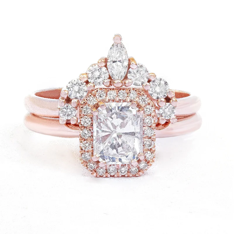Women's Diamond Rings with Amethyst and Diamond Combinations for a Purple - Hued EleganceRadiant Cut Halo Diamond Two Rings Wedding Set - "Radiant soul" Women's Diamond Rings with Amethyst and Diamond Combinations for a Purple - Hued EleganceRadiant Cut Halo Diamond Two Rings Wedding Set - "Radiant soul"