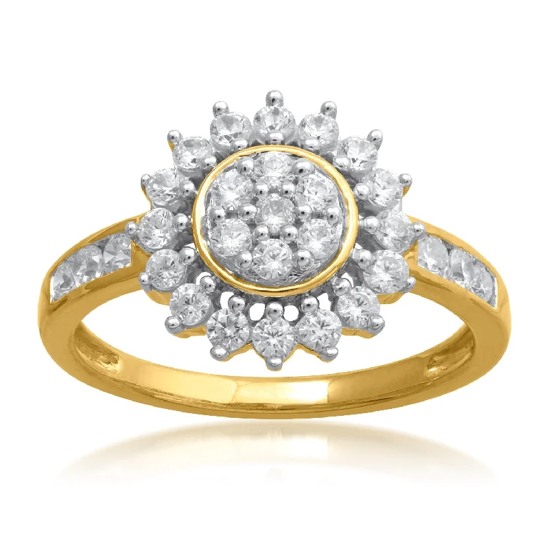 Channel - Set Women's Diamond Rings with Diamonds Securely Held in a Metal Groove for Durability18K YG Cluster Diamond Ring-1pc Channel - Set Women's Diamond Rings with Diamonds Securely Held in a Metal Groove for Durability18K YG Cluster Diamond Ring-1pc