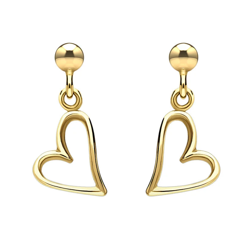 9ct Yellow Gold Open Heart Drop Earrings
