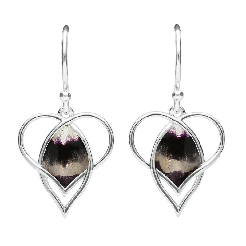 Sterling Silver Blue John Open Heart Twist Drop Earrings