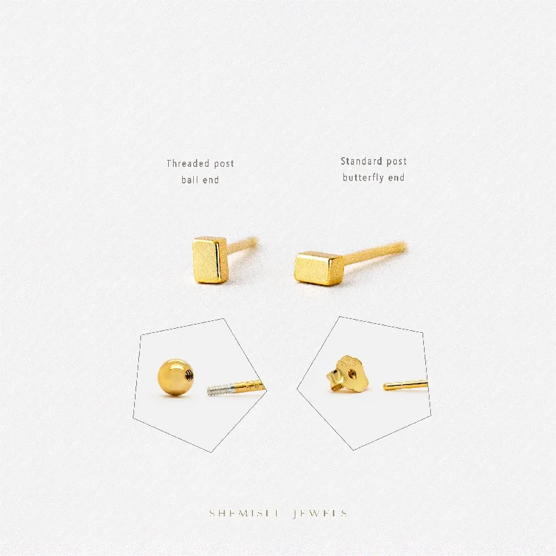 Hypoallergenic Sterling Silver Star - Studded Stud Earrings for Sensitive EarsTiny Bar Studs Earrings, Cuboid Rectangle Shape Studs, Unisex, Gold, Silver SHEMISLI - SS010 Butterfly End, SS752 Screw Ball End (Type A)