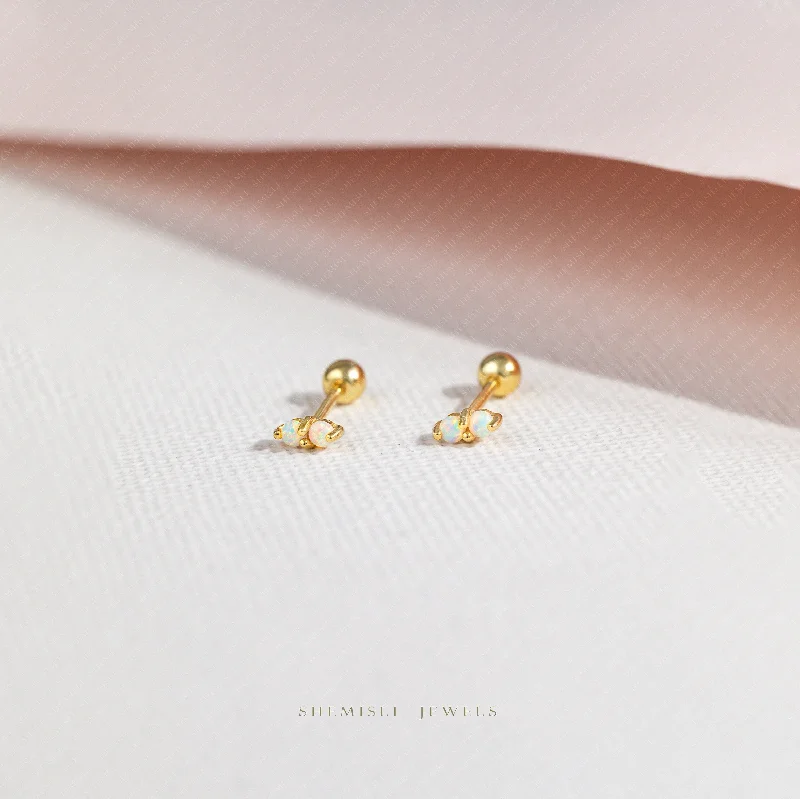 Laser - Engraved Initial Stud Earrings in Silver for a Personalized and Customized AccessoryTiny 2 Opal Stones Stud Earrings With Screw Ball End, Unisex, Gold, Silver SHEMISLI SS737 Laser - Engraved Initial Stud Earrings in Silver for a Personalized and Customized AccessoryTiny 2 Opal Stones Stud Earrings With Screw Ball End, Unisex, Gold, Silver SHEMISLI SS737