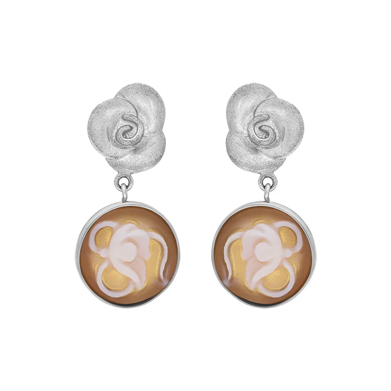 Cameo Italy Sterling Silver Round Flower Drop Earrings D