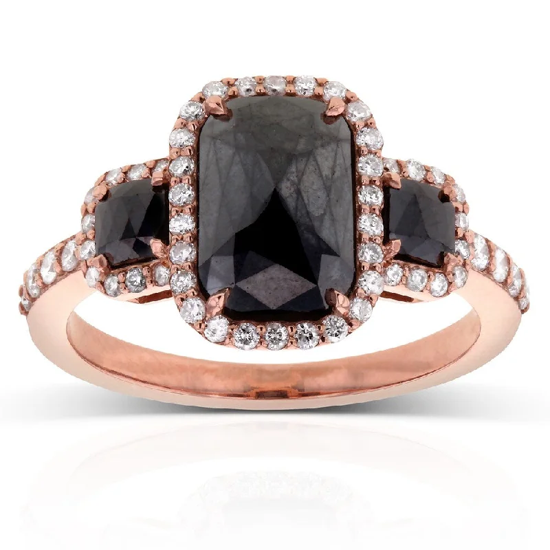 Cluster - Style Women's Diamond Rings with Multiple Small Diamonds Arranged in a Stunning PatternAnnello by Kobelli 14k Rose Gold 3 1/2ct TDW Three Stone Black and White Diamond Ring Cluster - Style Women's Diamond Rings with Multiple Small Diamonds Arranged in a Stunning PatternAnnello by Kobelli 14k Rose Gold 3 1/2ct TDW Three Stone Black and White Diamond Ring