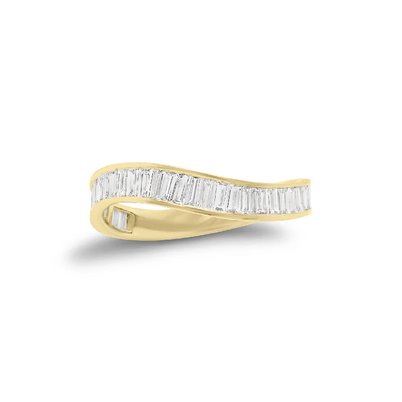 Stackable Fashion Rings in Rose - Gold Tone with Delicate Floral EngravingsBaguette Diamond Wave Stackable Ring Stackable Fashion Rings in Rose - Gold Tone with Delicate Floral EngravingsBaguette Diamond Wave Stackable Ring