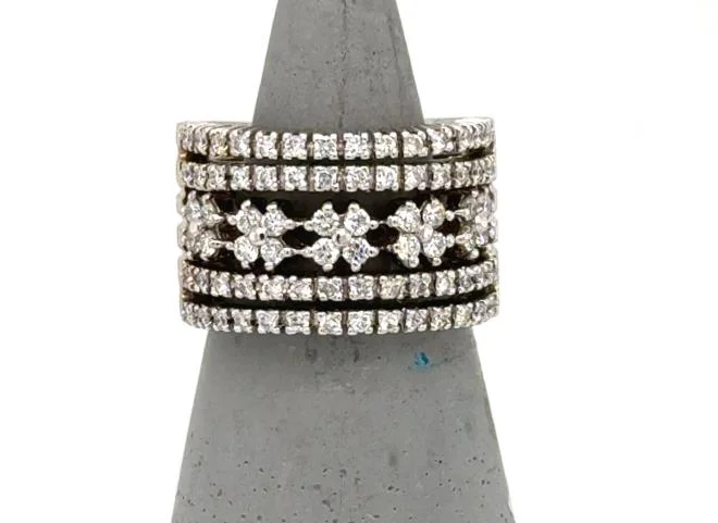Fashion Rings with Zodiac Symbols in Gold - Filled Metal for a Personalized Touch14K White Gold Wide 6 Row Diamond Band Fashion Rings with Zodiac Symbols in Gold - Filled Metal for a Personalized Touch14K White Gold Wide 6 Row Diamond Band