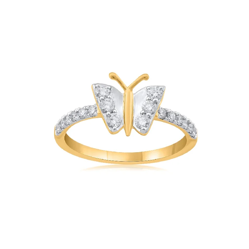 Three - Stone Women's Diamond Rings Symbolizing Past, Present, and Future with Emerald - Cut Diamonds18K YG Butterfly Diamond Ring-1pc Three - Stone Women's Diamond Rings Symbolizing Past, Present, and Future with Emerald - Cut Diamonds18K YG Butterfly Diamond Ring-1pc