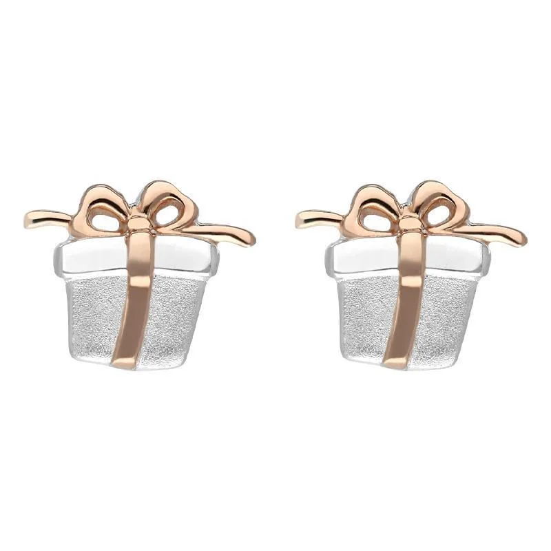 Rose Gold Plated Sterling Silver Present Stud Earrings