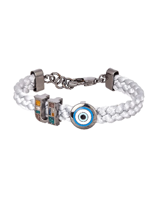 Chamm Bracelets for everyday wearPersonalised Unisex Infini Thread of Protego Bracelet - Luna Grey and Gunmetal Chamm Bracelets for everyday wearPersonalised Unisex Infini Thread of Protego Bracelet - Luna Grey and Gunmetal