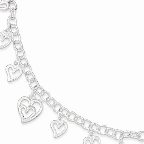 Custom Chamm BraceletsSterling Silver Polished Dangling Cut-Out Hearts Charm