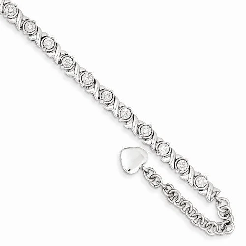 Custom Chamm BraceletsSterling Silver Rhodium Plated Diamond & Heart Charm