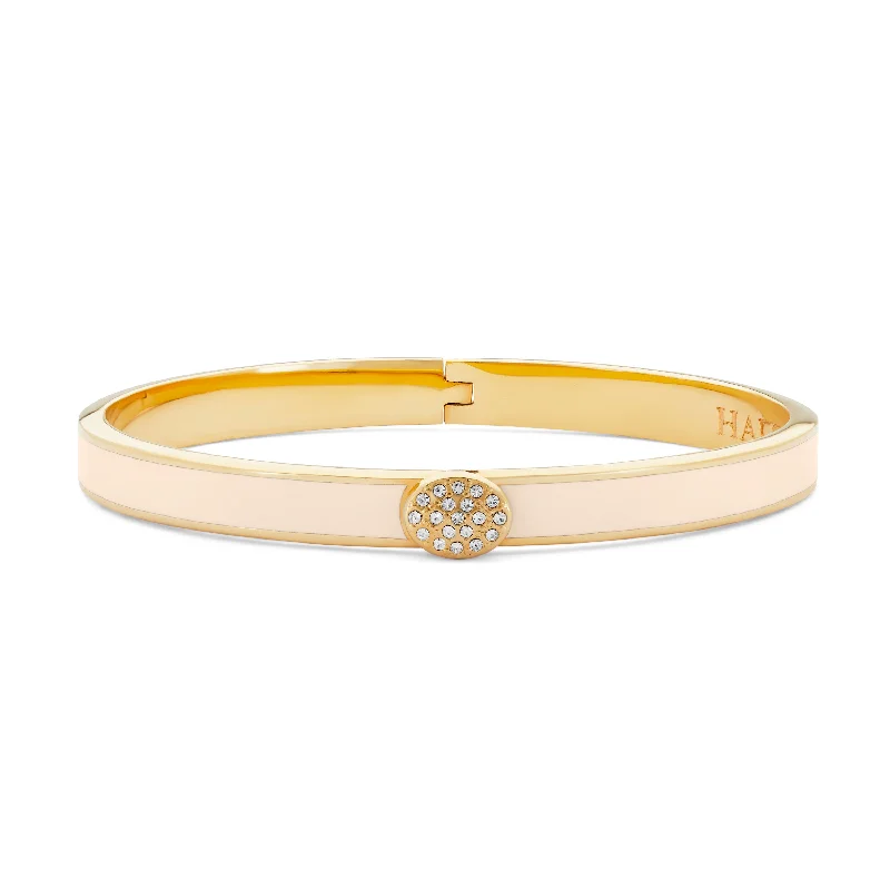 Handmade Bangle Bracelets with Polymer Clay Designs for a Personal TouchSkinny Pave Button Cream & Gold Bangle
