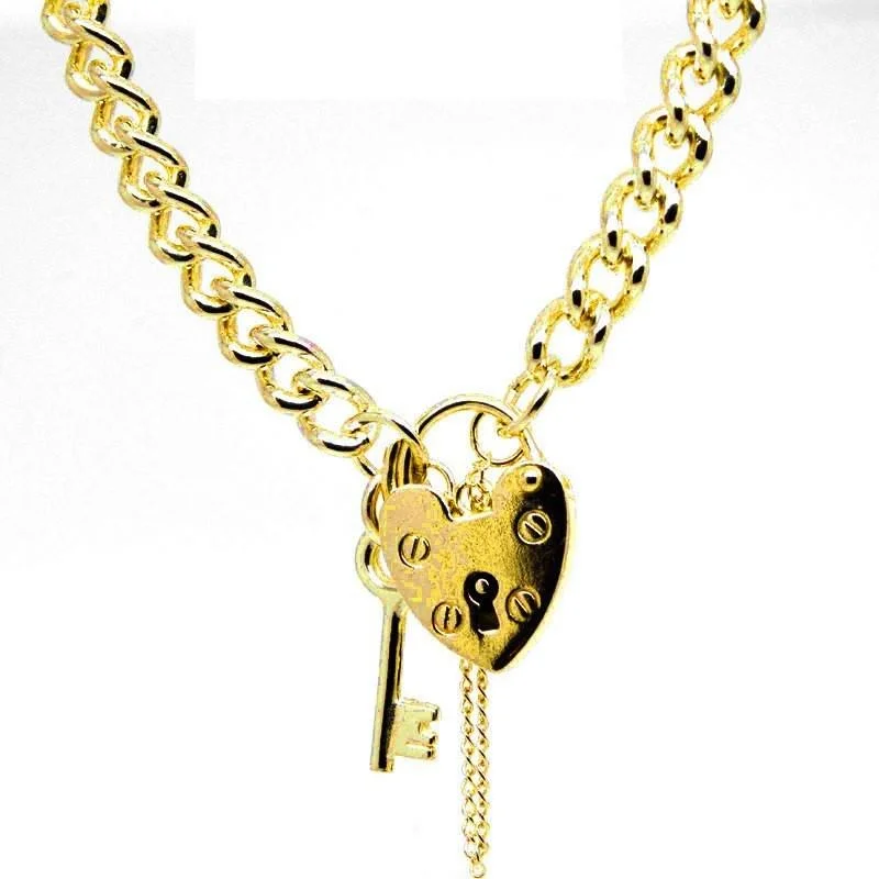 Custom Chamm BraceletsGold Heavy Curb Charm Bracelet with Padlock