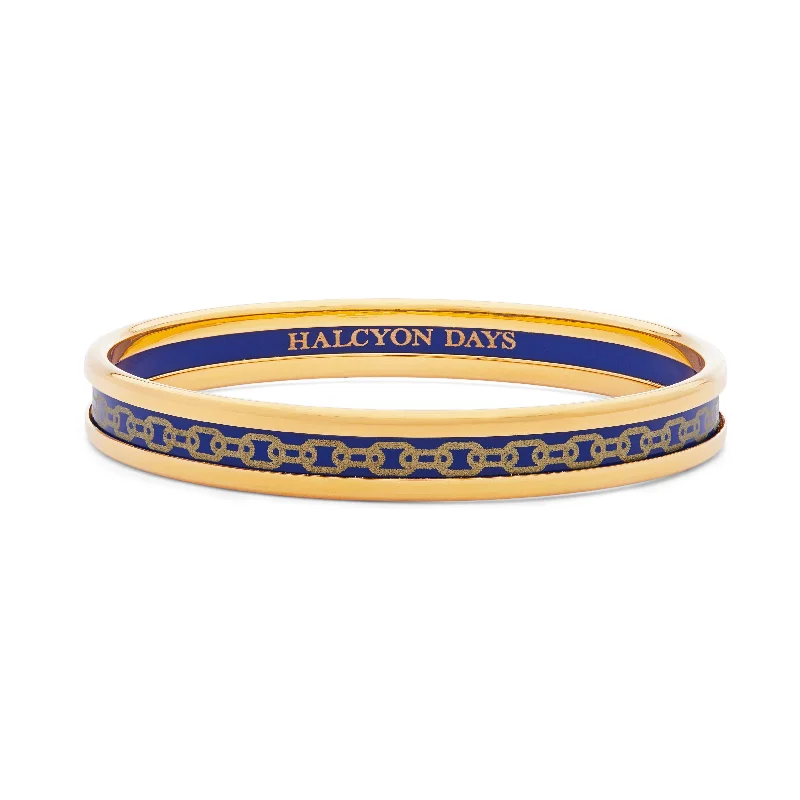 Geometric - Shaped Bangles in Matte Black for a Minimalist AestheticSkinny Chain Deep Cobalt & Gold Enamel Bangle Geometric - Shaped Bangles in Matte Black for a Minimalist AestheticSkinny Chain Deep Cobalt & Gold Enamel Bangle