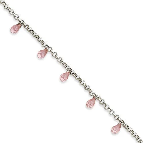 Chamm Bracelets for spiritual healingSterling Silver Pink Teardrop Cz Bracelet
