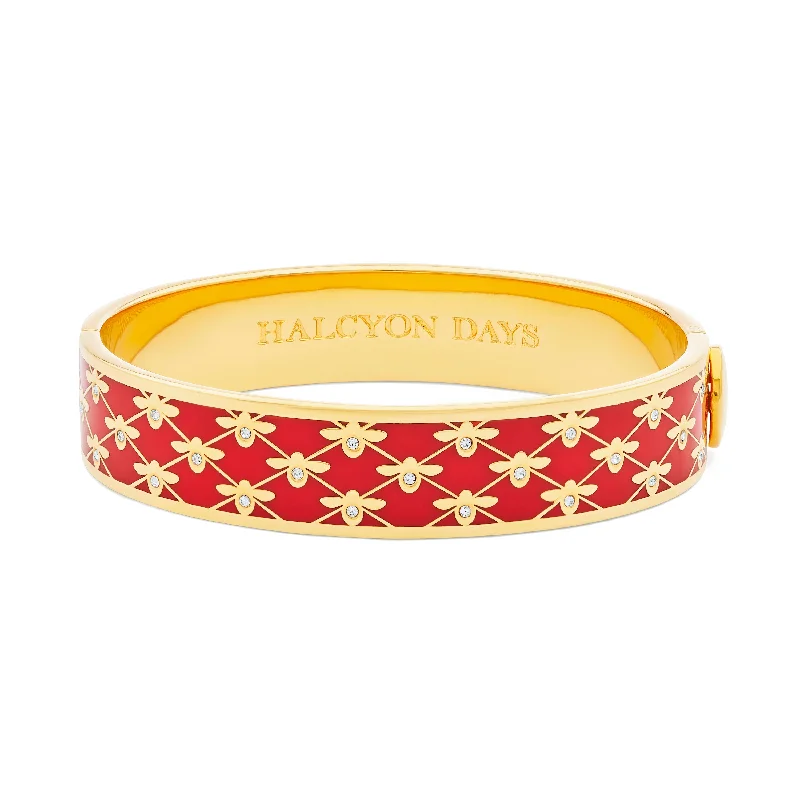 Handmade Bangle Bracelets with Polymer Clay Designs for a Personal TouchBee Sparkle Trellis Red & Gold Bangle Handmade Bangle Bracelets with Polymer Clay Designs for a Personal TouchBee Sparkle Trellis Red & Gold Bangle