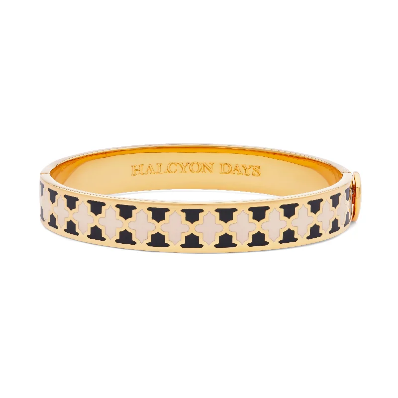 Pearl - Adorned Bangle Bracelets with Delicate Silver ChainsAgama Black, Cream & Gold Bangle Pearl - Adorned Bangle Bracelets with Delicate Silver ChainsAgama Black, Cream & Gold Bangle