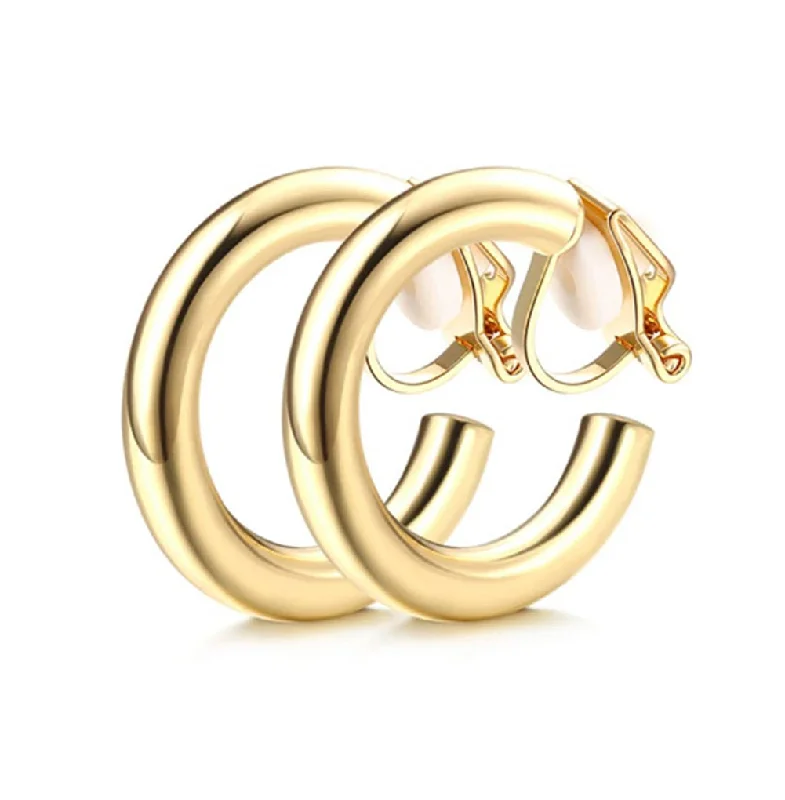 Huggie hoop earringsGold 3mm Thick Tube Clip On Hoop Earrings