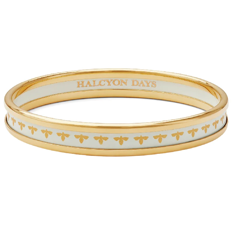 Rose Gold - Plated Bangles with Cubic Zirconia for a Glamorous TouchSkinny Bee Cream & Gold Enamel Bangle Rose Gold - Plated Bangles with Cubic Zirconia for a Glamorous TouchSkinny Bee Cream & Gold Enamel Bangle