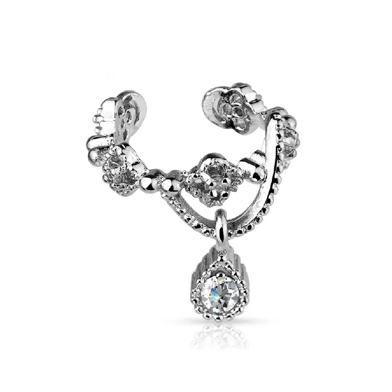 Silver hoop earringsCZ Crystal Lined Chain with Dangling Gem Non-Piercing Adjustable Ear Cuff Silver hoop earringsCZ Crystal Lined Chain with Dangling Gem Non-Piercing Adjustable Ear Cuff