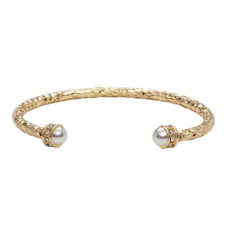 Clear Crystal - Embellished Bangles for a Sparkling and Elegant AppearanceHammered Torque Pearl & Gold Bangle Clear Crystal - Embellished Bangles for a Sparkling and Elegant AppearanceHammered Torque Pearl & Gold Bangle