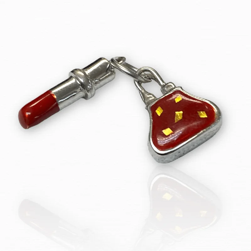 Personalized Chamm Bracelets14k Gold Red Lipstick and Purse Charms
