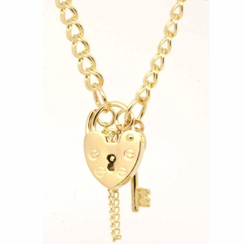 Luxury Chamm BraceletsGold Double Link Charm Bracelet with Padlock and key