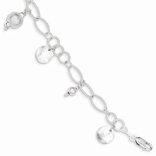 Affordable Chamm BraceletsSterling Silver Polished & Textured Fancy Circle Bracelet Affordable Chamm BraceletsSterling Silver Polished & Textured Fancy Circle Bracelet