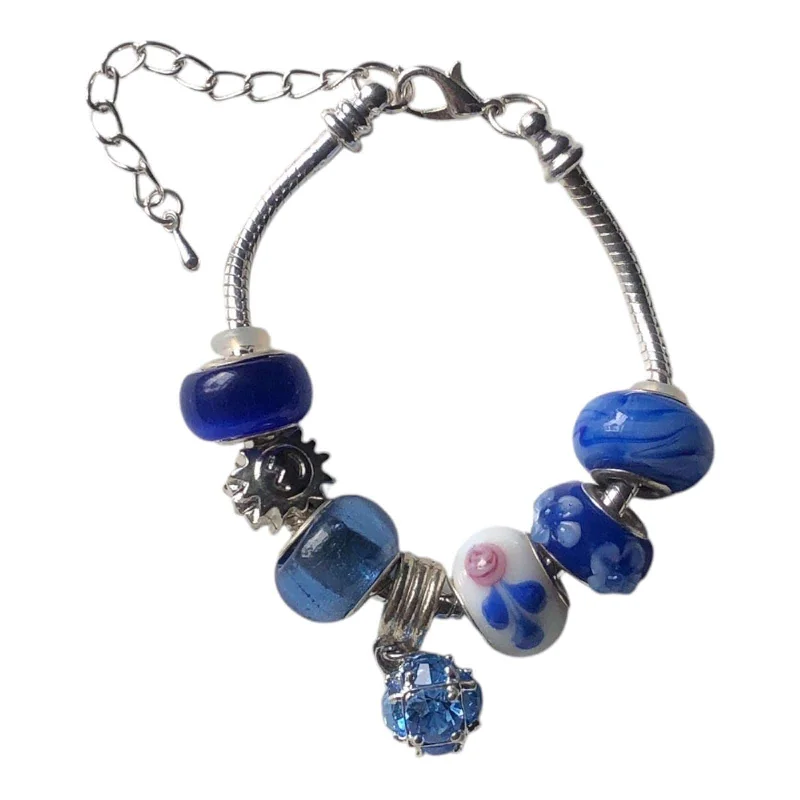 Chamm Bracelets with natural materialsBlue Charm Bracelet With Rhinestones